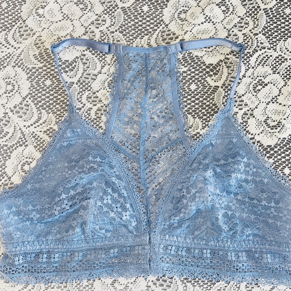 Victoria's Secret Baby Blue Lace Bralette Large Racerback Style